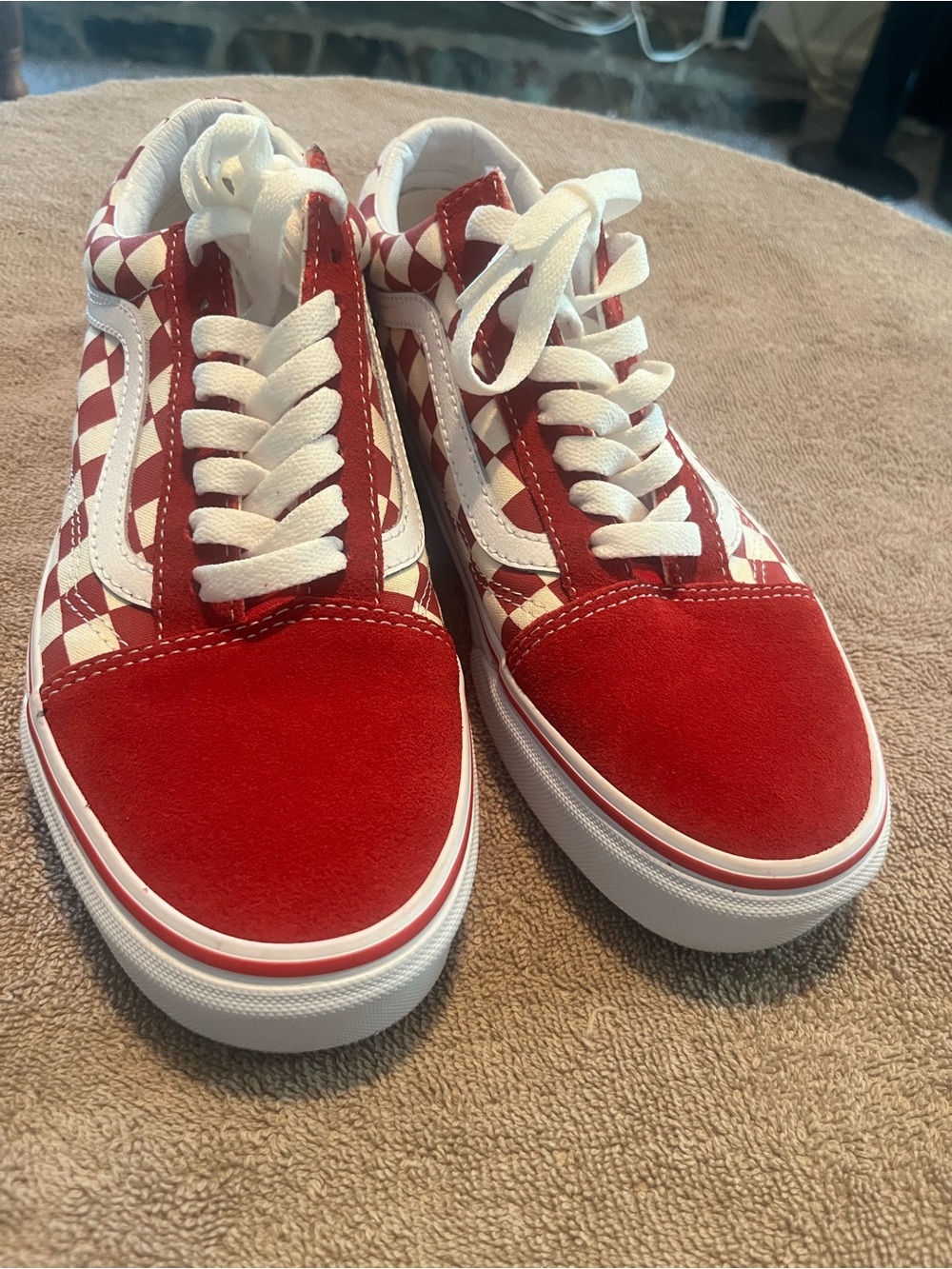 Vans Red Checkerboard Low-Top Canvas Sneakers - men’s sneakers 7.5